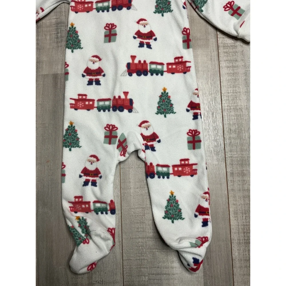 Carters Just One You Baby 9M Christmas Fleece Footed Sleeper Santa Train White